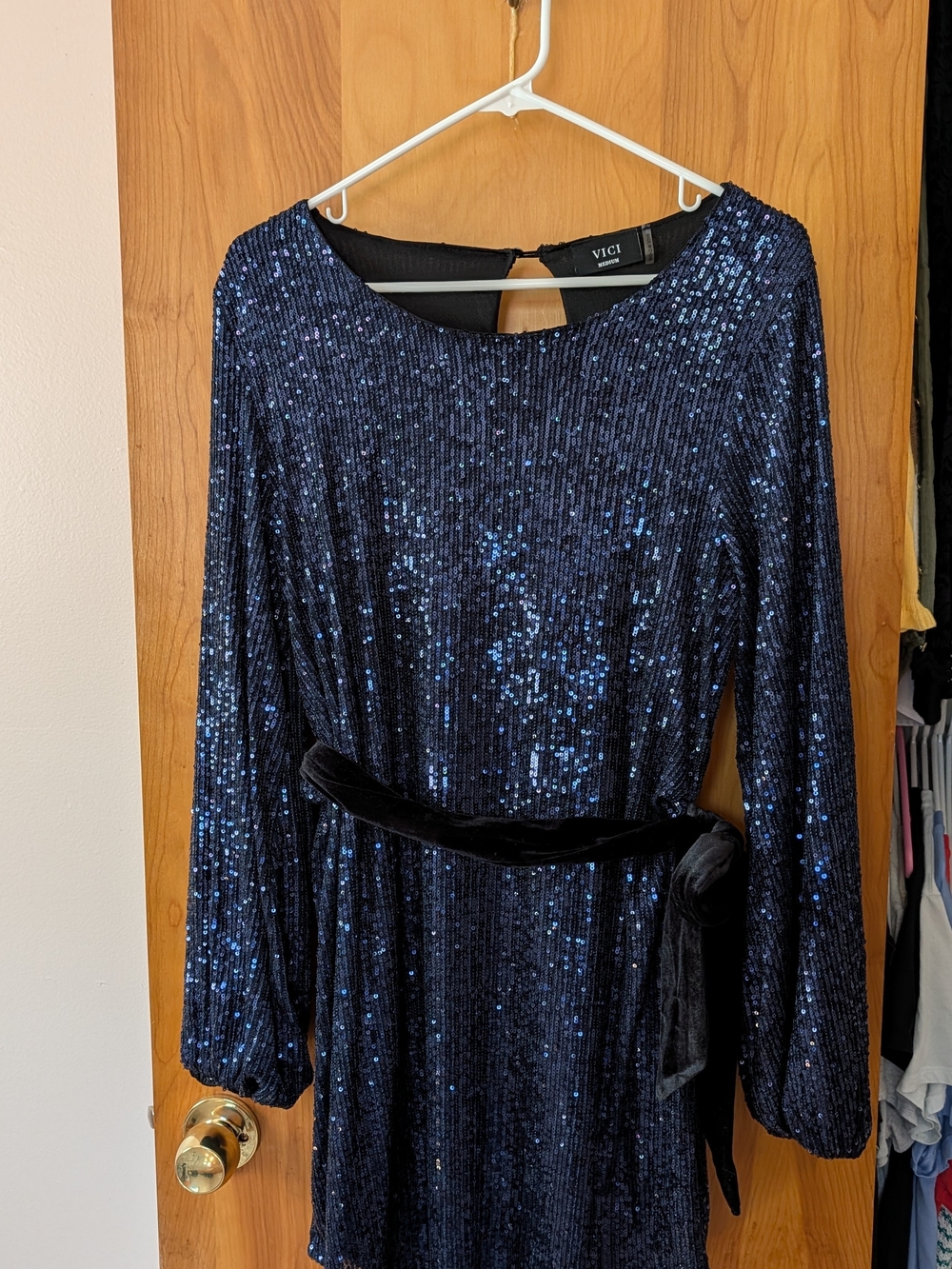 VICI Navy Sequin Long Sleeve Party Dress